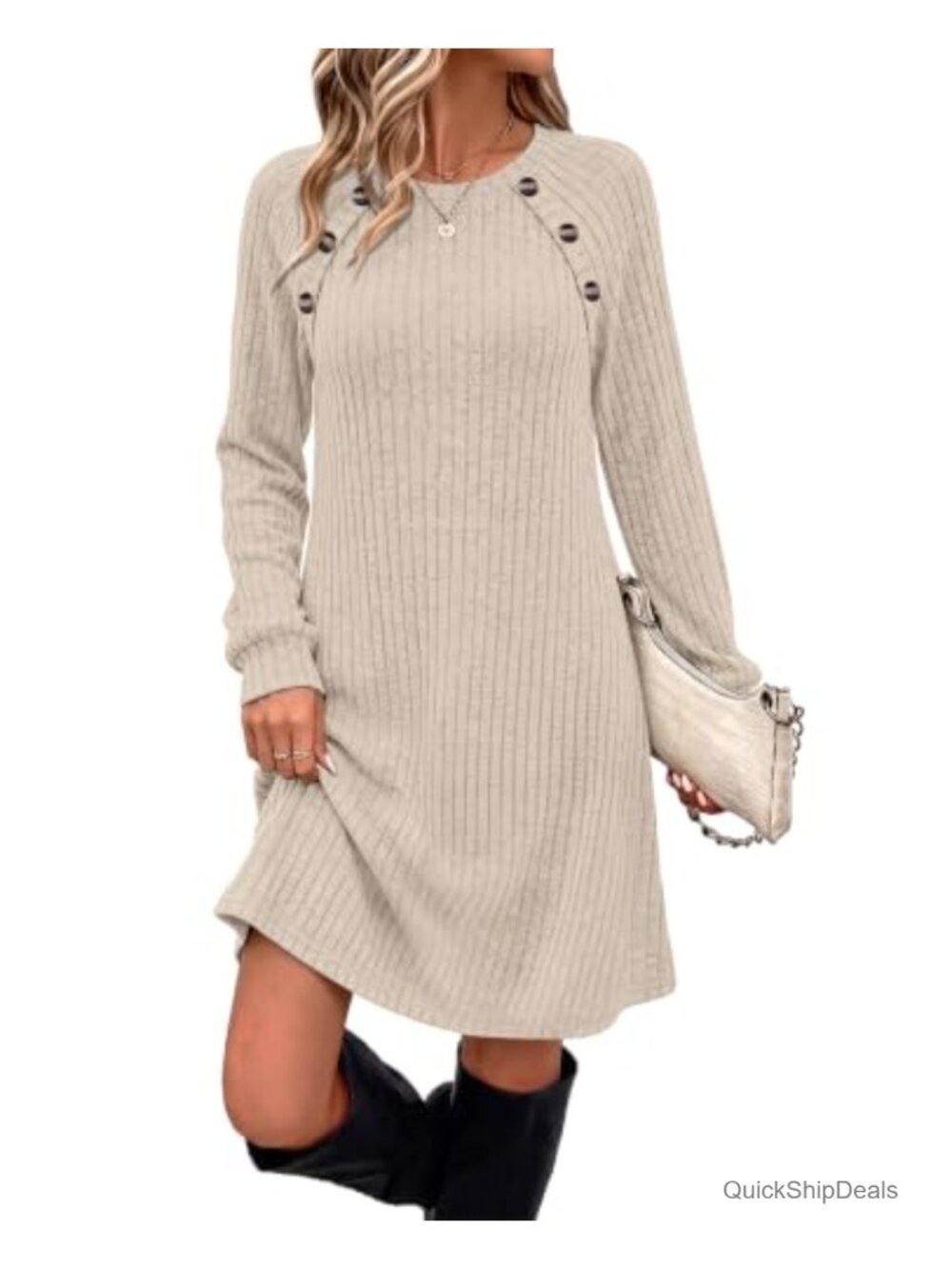 Long Sleeve Casual Knit Dress with Pockets Relaxed Fit